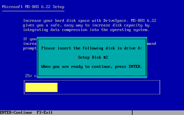 [MS-DOS Setup asking the user to insert the second disk]