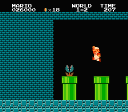 [Image of Mario jumping from the centre pipe in the Warp Zone]