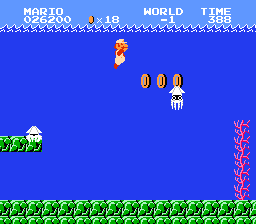 [Image of an underwater Super Mario Bros. level, which reads “World −1”]