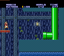 [Image of Mario jumping onto an elevator]