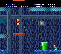 [Image of Mario jumping onto an elevator]