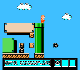 [Image of Mario next to a pit far too wide to cross in a single jump]