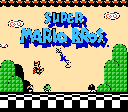 [Image of the Super Mario Bros. 2k3 title screen, showing Mario jumping on a Koopa Troopa shell.]