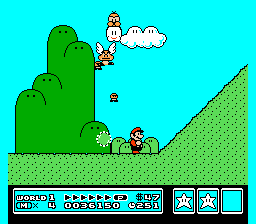 [Image of Mario being chased by Spineys and a Para Goomba]