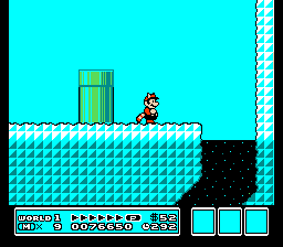 [Image of Mario in the snow, above an underground entrance]