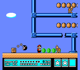 [Image of Mario next to a chain chomp and a maze of small pipes]
