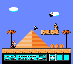 [Image of Mario in a desert Hammer Brothers level]