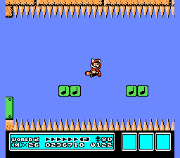[Image of Mario on green note blocks, with spikes above and below!]