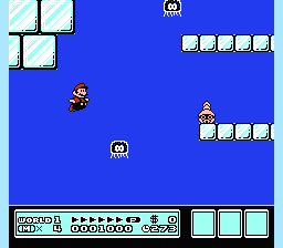 [Image of Mario in an underwater ice level, swimming amongst some Jelectros]