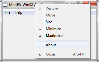 [Windows application showing system menu with “About” option.]
