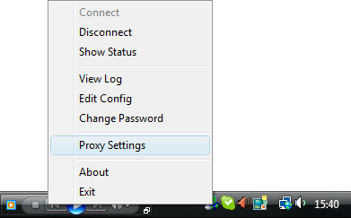 [OpenVPN Control Centre Notification Area Context Menu]