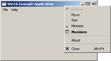 [Windows application showing system menu with “About” option.]