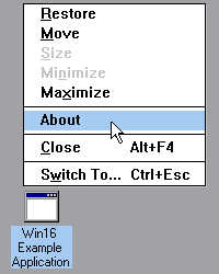 [Windows application showing system menu with “About” option.]